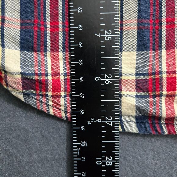 L.L. Bean Men S Reg Red Blue Plaid Button Up Denim Long Sleeve Shirt - Picture 8 of 11